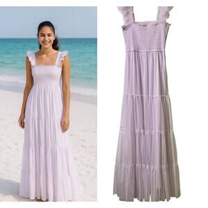 Audrey Parks + Francesca's Sleeveless Tiered Smocked Maxi Dress Lavendar S (2833